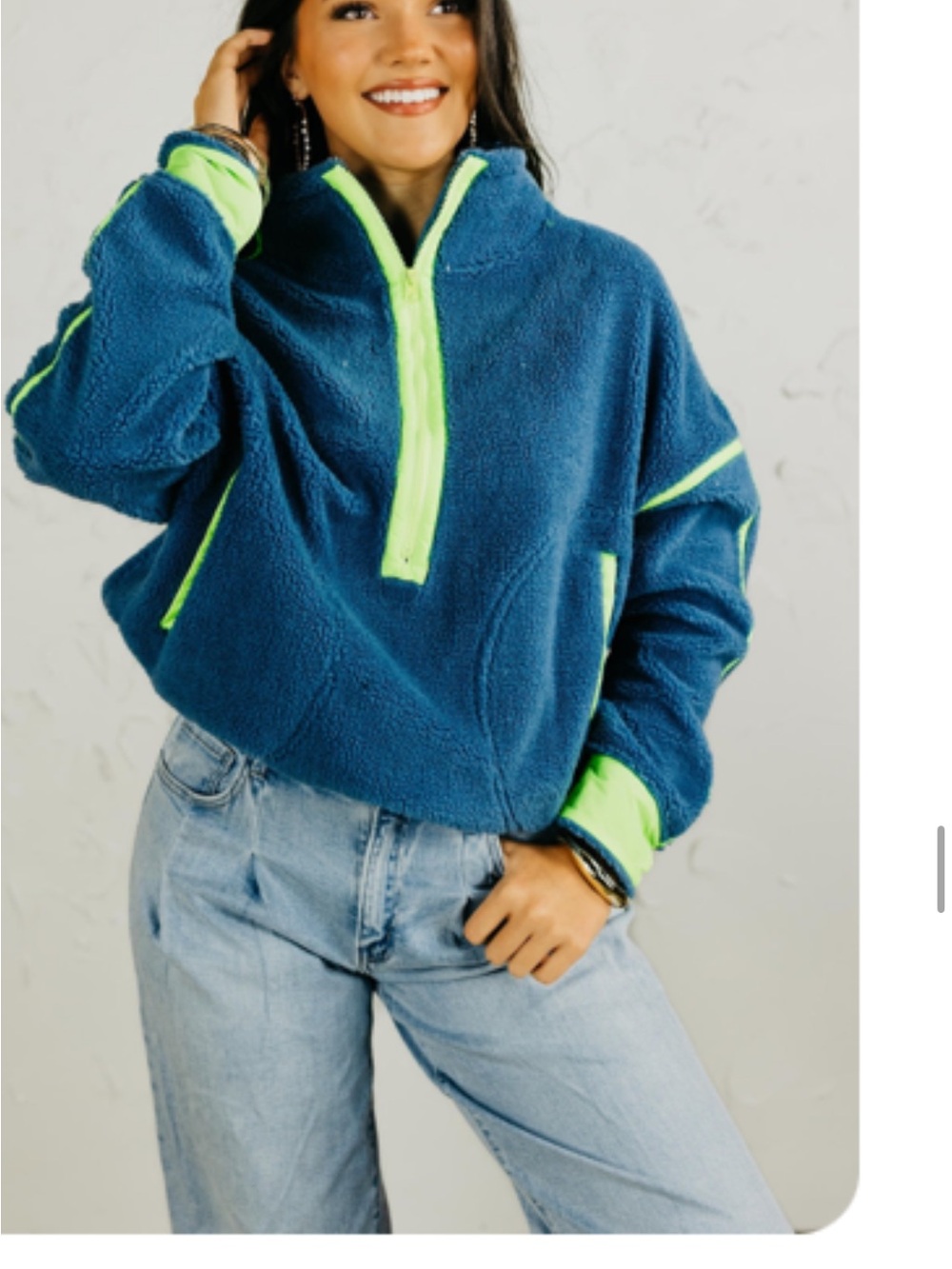 Lovlov Women’s Medium nwt Plush Half-Zip Fleece Pullover - Teal with Lime Trim